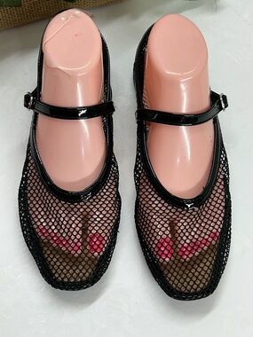Black Mesh Mary Jane Flats - Women